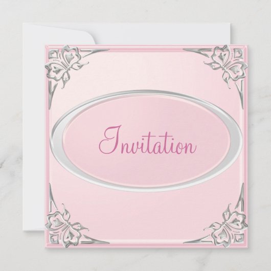 Pastel Baby roze Silver Butterfly Event Kaart (Voorkant)