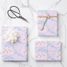 Pastel Baby roze wolken op roze Inpakpapier Vel
