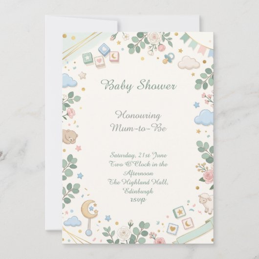 Pastel Baby Shower Kaart (Voorkant)