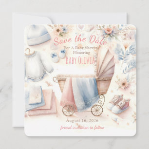 Pastel Baby Shower Save The Date Kaart