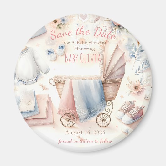 Pastel Baby Shower Save The Date Magneet (Voorkant)