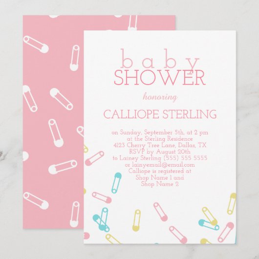Pastel Baby shower Uitnodiging tot roze luier (Voorkant / Achterkant)