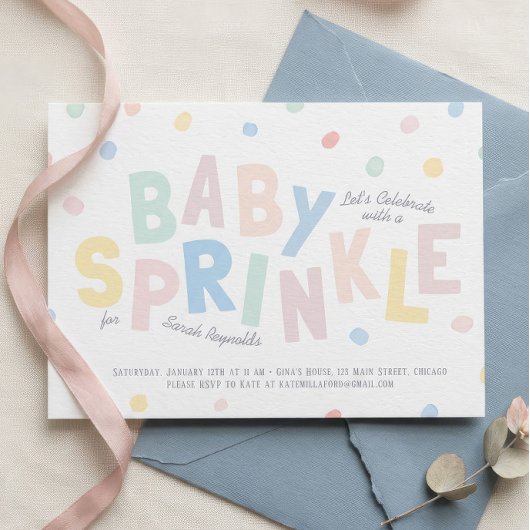 Pastel Baby Sprinkle Uitnodiging | Confetti