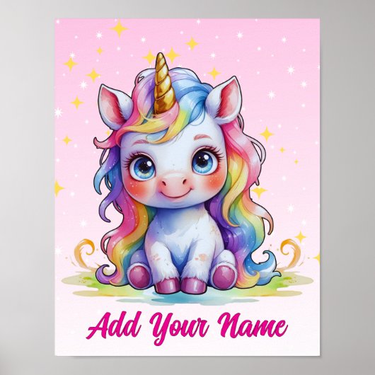Pastel Baby Unicorn – Custom Name Poster (Voorkant)