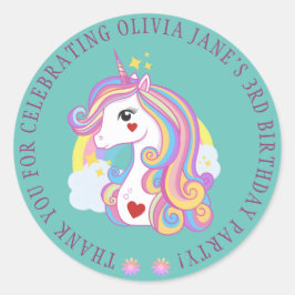 Pastel Babyblauw Aangepaste Tekst Cute Eenhoorn Re Ronde Sticker