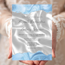 Pastel Babyblauw Zilver Agaten Wit Zijde Trouwjurk