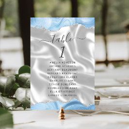 Pastel Babyblauw Zilver Agaten Wit Zijde Trouwjurk Kaart