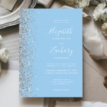 Pastel Babyblauw Zilveren Glitter Trouwuitnodiging