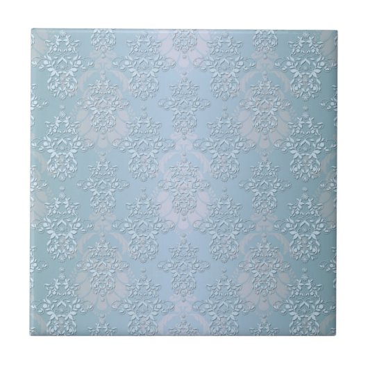 Pastel babyblauwe damast tegeltje (Voorkant)