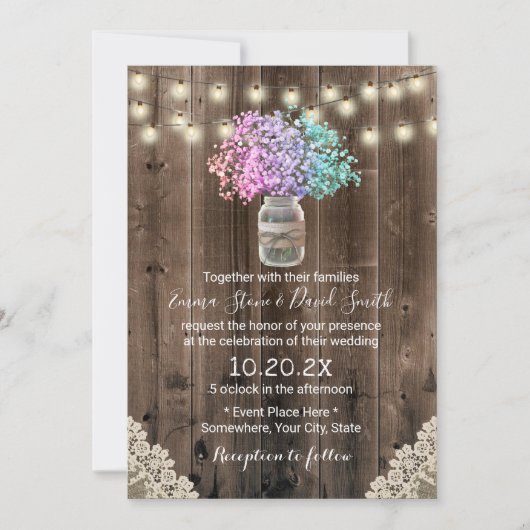 Pastel Baby's Breath Flowers Rustic Wedding Kaart (Voorkant)