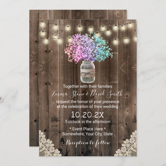 Pastel Baby's Breath Flowers Rustic Wedding Kaart (Voorkant / Achterkant)