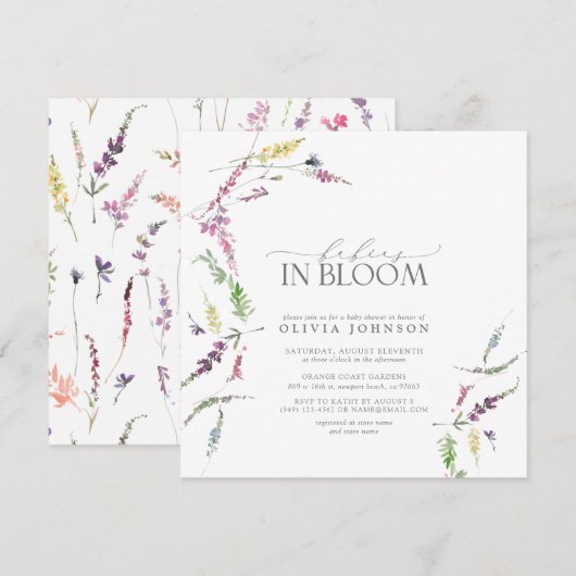 Pastel Baby's in bloei Script Bloemen Baby shower Kaart (Voorkant / Achterkant)