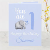 Pastel Baby's Schattigee olifant 1e Verjaardag Ver Kaart (Gele Bloem)