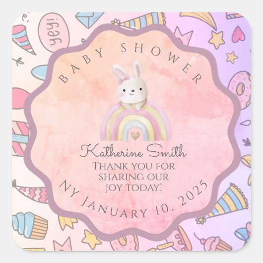 PASTEL babyshower Adorable Editable Celebration  Vierkante Sticker (Voorkant)