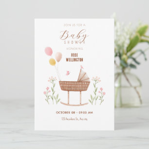 Pastel babywieg bloemige baby shower kaart