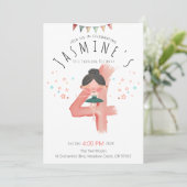 Pastel Ballerina 4th Birthday Girl  Kaart (Staand voorkant)