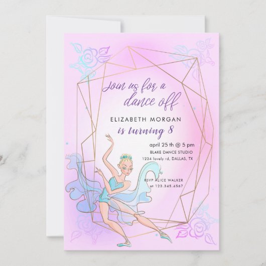 Pastel Ballerina Verjaardagsfeest Uitnodiging (Voorkant)
