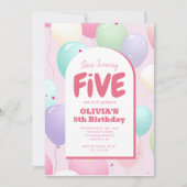 Pastel ballon 5e verjaardag kaart (Voorkant)