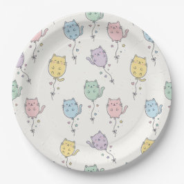 Pastel Ballon Kat Patroon Cute Minimalistische Kin Papieren Bordje
