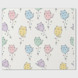 Pastel Ballonkat Patroon – Mooie Minimalistische K Cadeaupapier