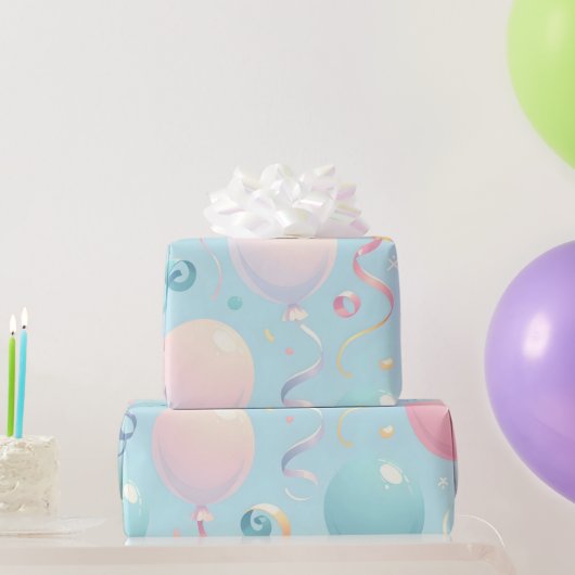 Pastel ballonnen en krullende lint inpakpapier (Feestgeschenken)