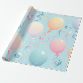 Pastel ballonnen en krullende lint inpakpapier (Uitgerold)