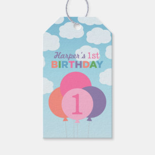 Pastel Ballonnen Lucht Wolken Meisjes Verjaardag Cadeaulabel