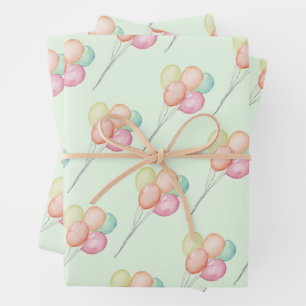 Pastel ballonnen op groen Baby shower Inpakpapier Vel