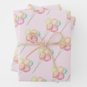 Pastel Ballonnen Roze Baby shower Inpakpapier Vel