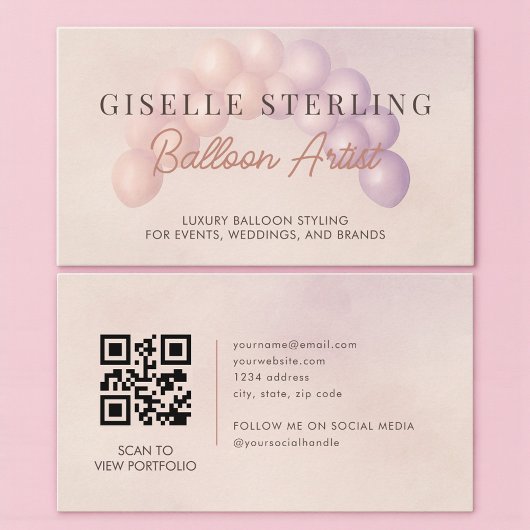 Pastel Balloon Artist Decorator QR Code Visitekaartje