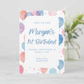 Pastel Balloon First Birthday Invitation Kaart (Staand voorkant)