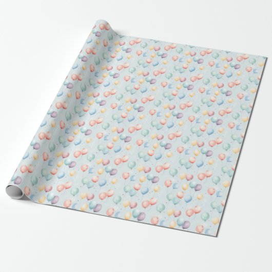 Pastel Balloon Nursery Pattern, Soft Rainbow Boys Cadeaupapier (Uitgerold)