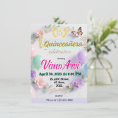 Pastel Balloons and Butterflies Quinceañera  Kaart (Staand voorkant)