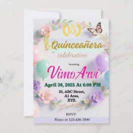Pastel Balloons and Butterflies Quinceañera Kaart
