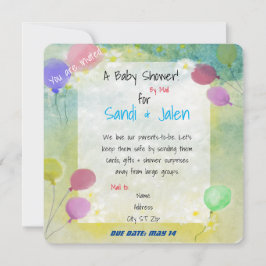 Pastel Balloons Baby Shower by Mail Watercolor Kaart
