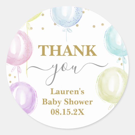 Pastel Balloons Baby shower Round Sticker (Voorkant)