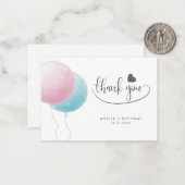 Pastel Balloons Birthday Budget Thank You Notitiekaartje (Voorkant / Achterkant in situ)