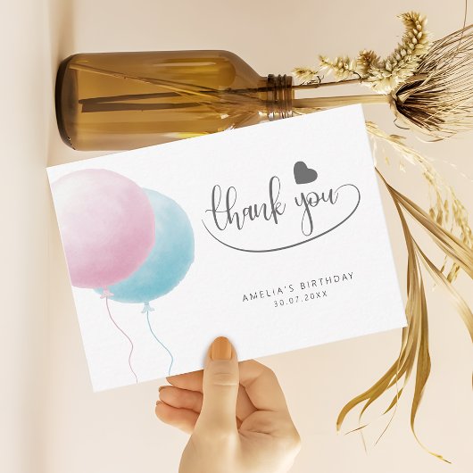 Pastel Balloons Birthday Budget Thank You Notitiekaartje