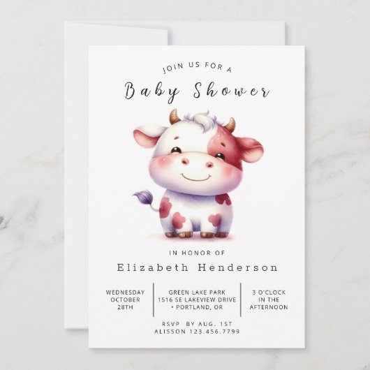 Pastel Barn Koe Baby shower Kaart (Voorkant)