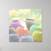 Pastel Barrel Cactus Parrot Moon sky Collage Canvas Afdruk (Voorkant)