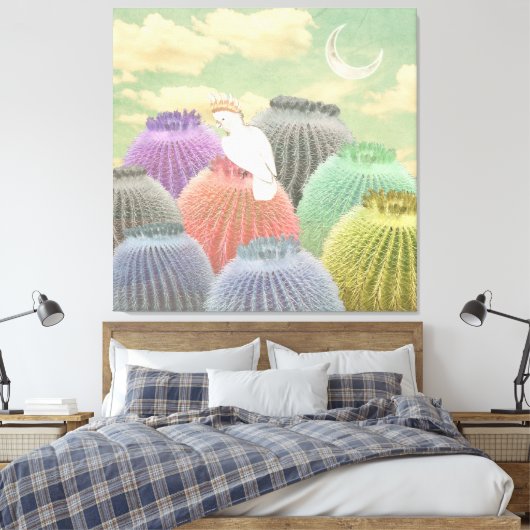 Pastel Barrel Cactus Parrot Moon sky Collage Canvas Afdruk (Insitu (Slaapkamer))