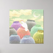 Pastel Barrel Cactus Parrot Moon sky Collage Canvas Afdruk (Voorkant)