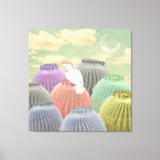 Pastel Barrel Cactus Parrot Moon sky Collage Canvas Afdruk (Voorkant)