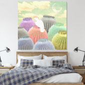 Pastel Barrel Cactus Parrot Moon sky Collage Canvas Afdruk (Insitu (Slaapkamer))