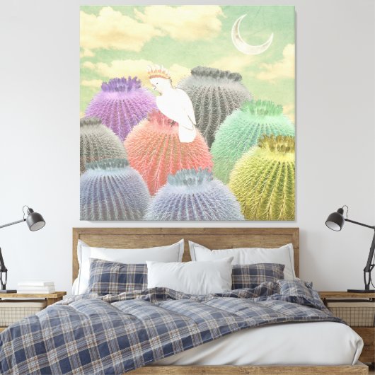 Pastel Barrel Cactus Parrot Moon sky Collage Canvas Afdruk (Insitu (Slaapkamer))