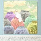 Pastel Barrel Cactus Parrot Moon sky Collage Canvas Afdruk (Insitu (Houten vloer))