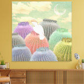 Pastel Barrel Cactus Parrot Moon sky Collage Canvas Afdruk (Insitu (Woonkamer))