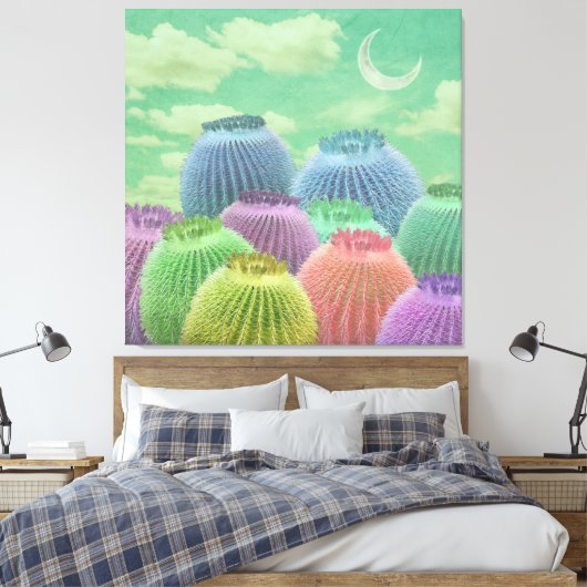Pastel Barrel Cactus tegen wollig hemel Collage Canvas Afdruk (Insitu (Slaapkamer))