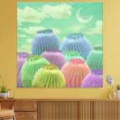 Pastel Barrel Cactus tegen wollig hemel Collage Canvas Afdruk (Insitu (Woonkamer))