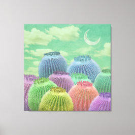 Pastel Barrel Cactus tegen wollig hemel Collage Canvas Afdruk